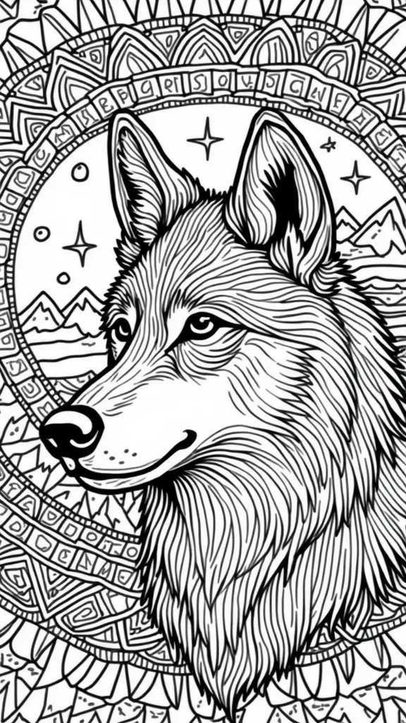 coloriage de Mandala Wolf